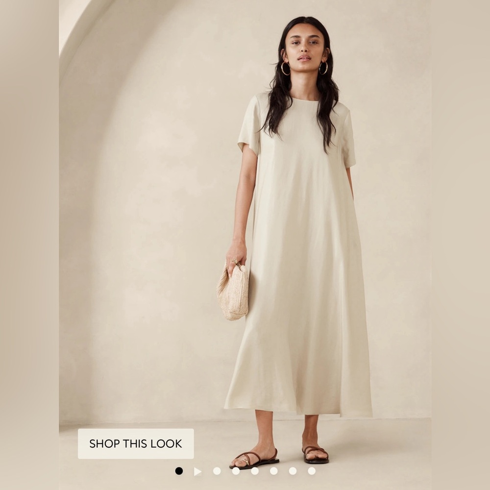 Banana Republic Cream Short-Sleeve Flared Maxi Dress - Picture 2 of 9